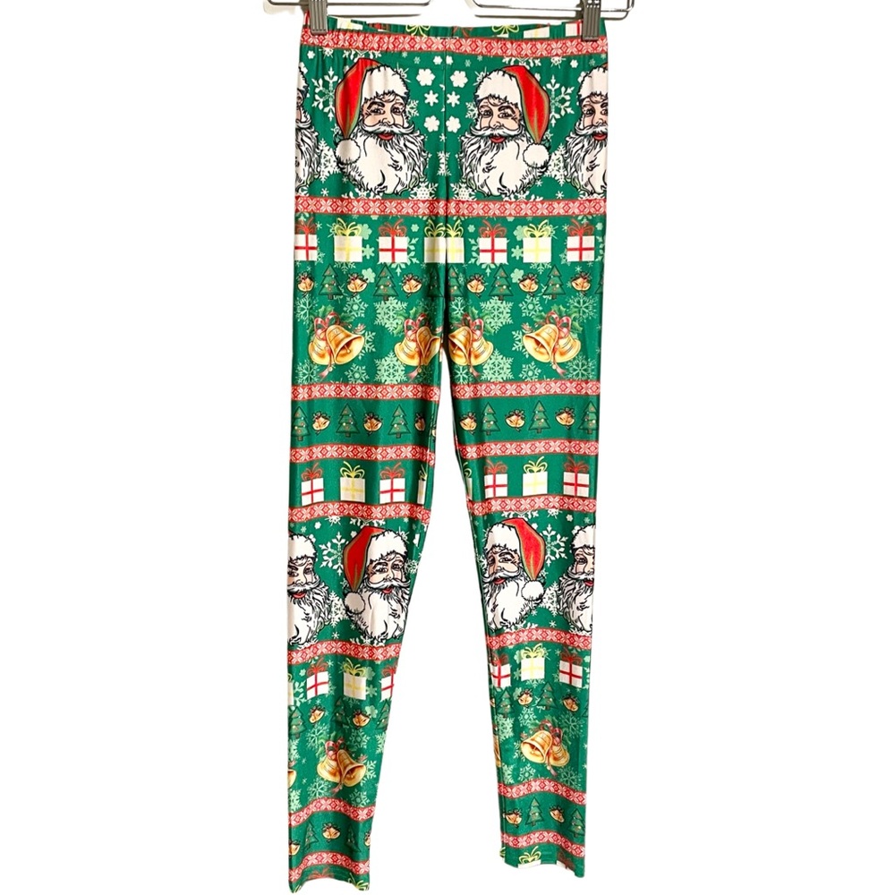 Ugly Christmas Leggings Gaudy Santa Jingle Bells Pants Costume Party Size S
